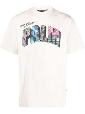 Logo Print Short Sleeve T-Shirt White - PALM ANGELS - BALAAN 1