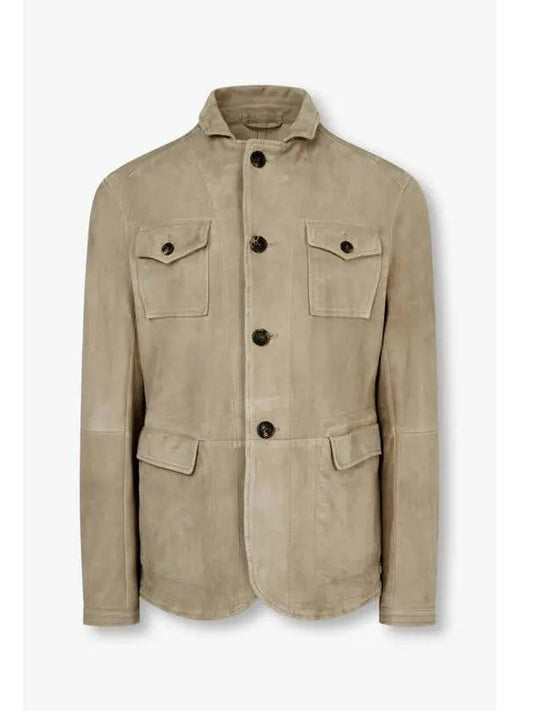 Men s Button Closure Suede Field Jacket Dark Beige - GIORGIO ARMANI - BALAAN 1