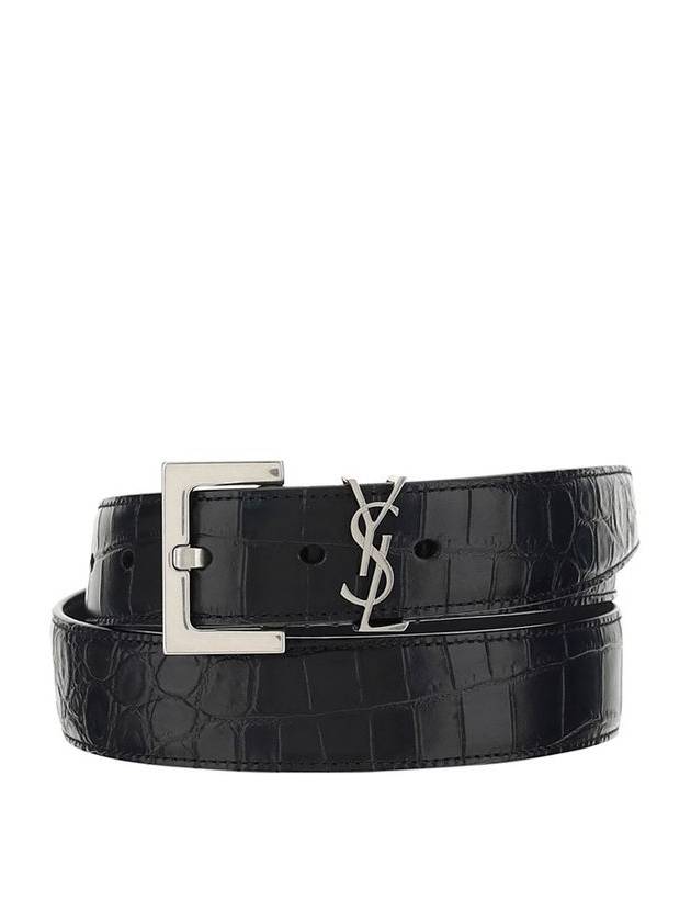 Monogram Crocodile Leather Belt Black - SAINT LAURENT - BALAAN 3