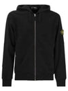 Logo Patch Cotton Zip Up Hoodie Balck - STONE ISLAND - BALAAN 2