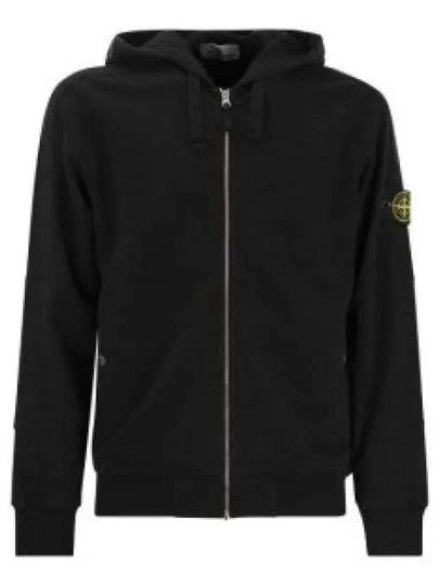 Logo Patch Cotton Zip Up Hoodie Balck - STONE ISLAND - BALAAN 2