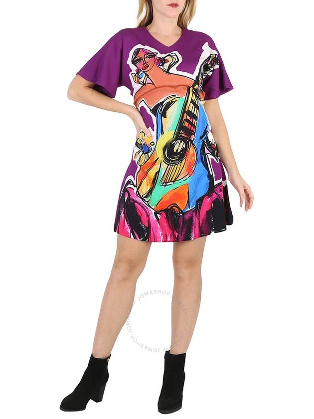 Moschino Purple Sketches Print Double Stretch Georgette Dress, Brand Size 38 (US Size 4) - MOSCHINO - BALAAN 1