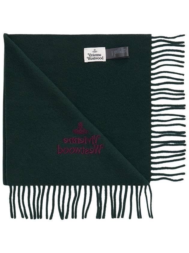 Logo Wool Fringe Muffler Anthracite Green - VIVIENNE WESTWOOD - BALAAN 4