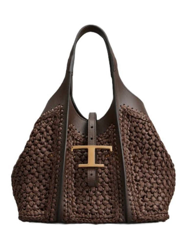 T Timeless Raffia Leather Shopping Tote Bag Brown - TOD'S - BALAAN 1