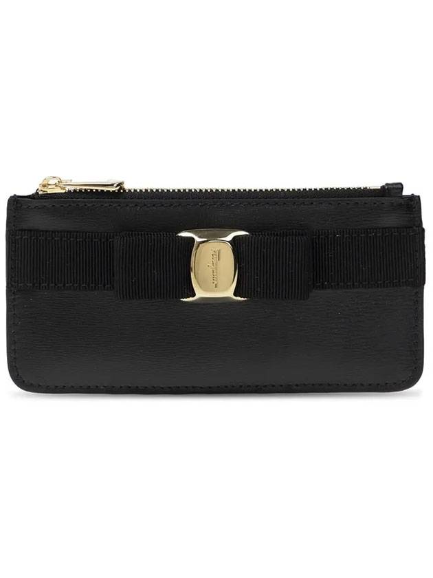 New Vara Bow Zipper Card Wallet Black - SALVATORE FERRAGAMO - BALAAN 1