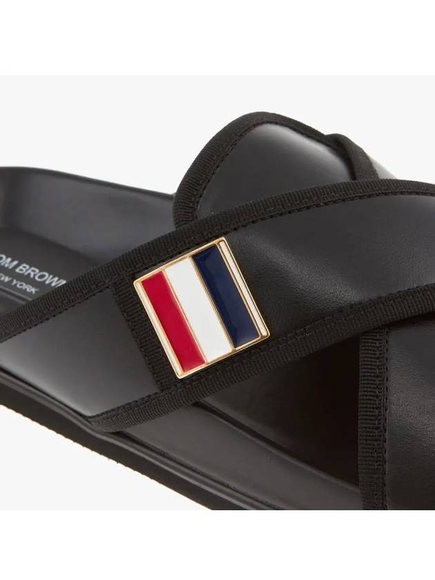 Vitello Calf Enamel Criss Cross Loafer Sandals Black - THOM BROWNE - BALAAN 4