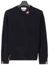 Intarsia Stitch Crew Neck Merino Wool Knit Top Navy - THOM BROWNE - BALAAN 2