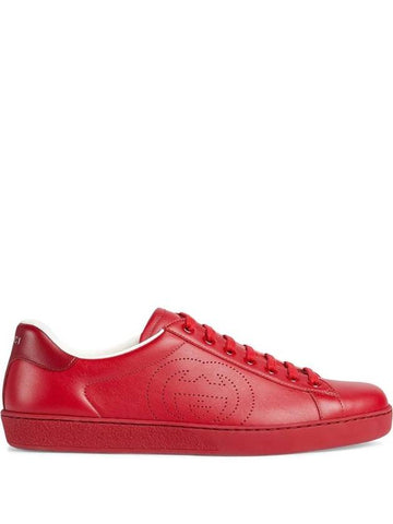 Ace Interlocking G Low Top Sneakers Hibiscus Red - GUCCI - BALAAN 1