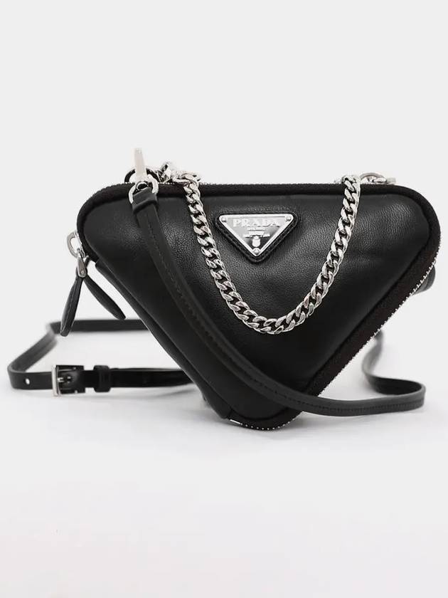 Triangle Logo Leather Mini Pouch Bag Black - PRADA - BALAAN 4