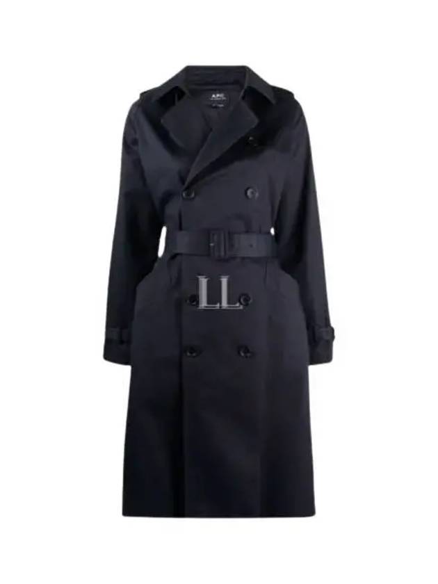 Greta Double Breasted Cotton Trench Coat Navy - A.P.C. - BALAAN 2