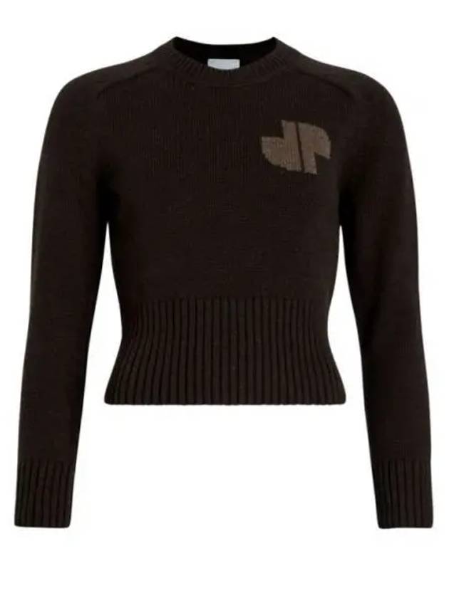 Logo Color Combination Wool Cashmere Knit Top Mink Brown - PATOU - BALAAN 2