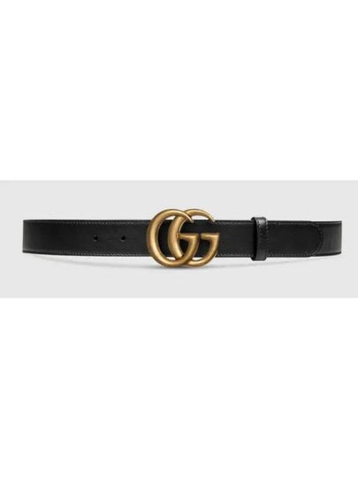 Men's GG Marmont Double G Buckle Gold Hardware Leather Belt Black - GUCCI - BALAAN 2