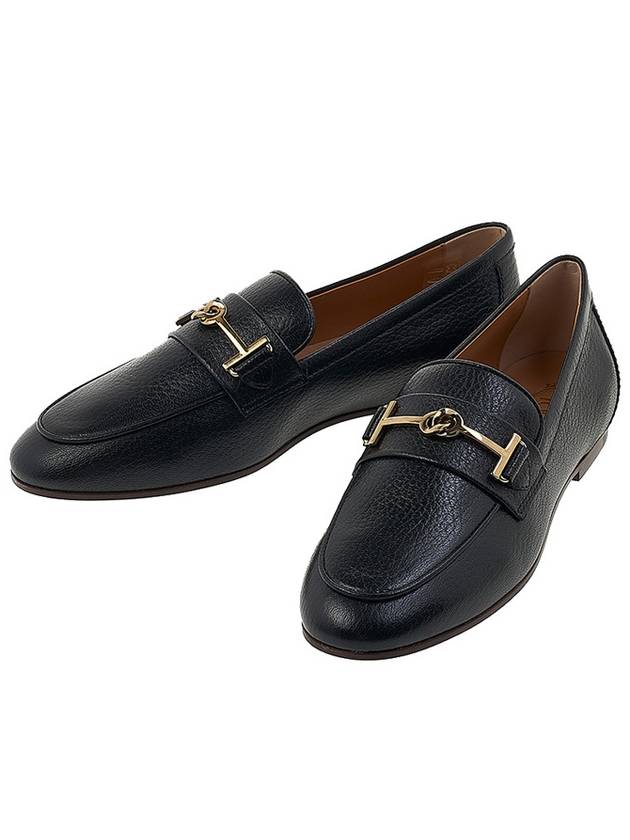 Women's Double T Logo Leather Loafers Black - TOD'S - BALAAN 2