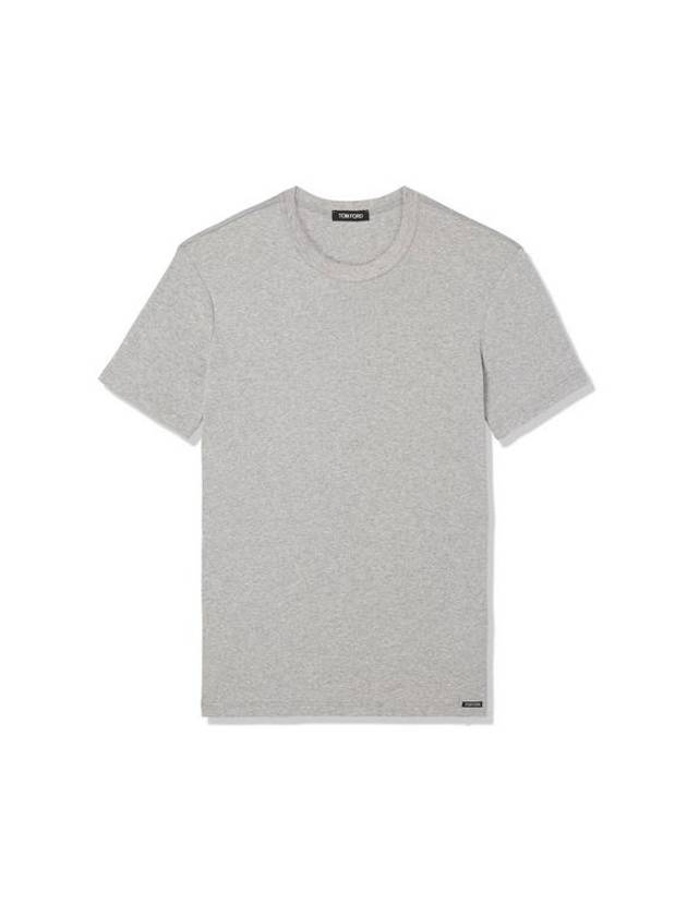 Cotton Crew Neck Short Sleeve T-Shirt Grey - TOM FORD - BALAAN 1