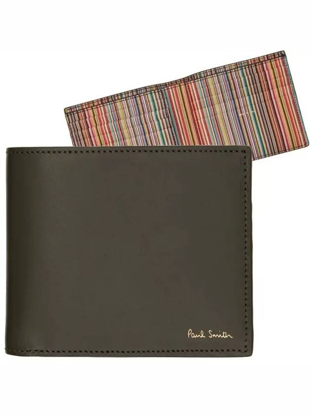 Men's Logo Signature Stripe Leather Half Wallet Khaki - PAUL SMITH - BALAAN 2