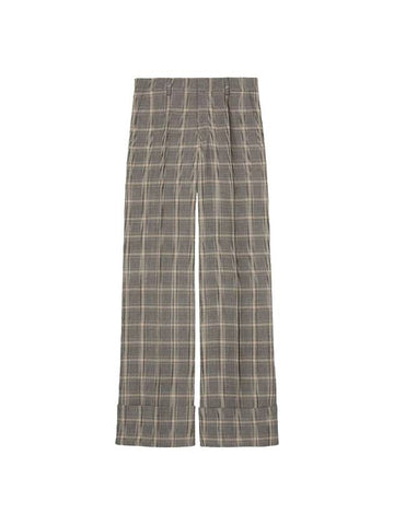 Prince Of Wales Wool Linen Wide Pants Grey - GUCCI - BALAAN 1