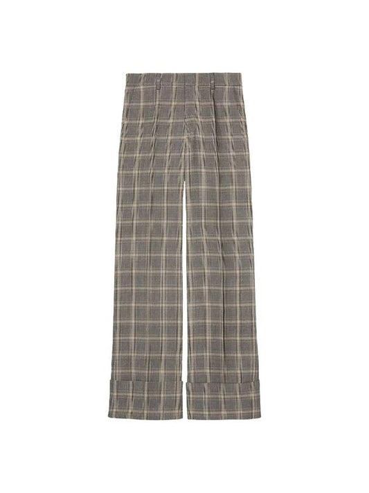 Prince Of Wales Wool Linen Wide Pants Grey - GUCCI - BALAAN 1