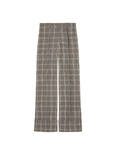 Prince Of Wales Wool Linen Wide Pants Grey - GUCCI - BALAAN 1