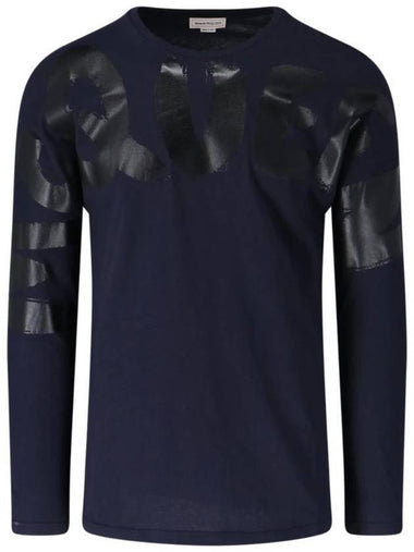 Graffiti Print Long Sleeve T-Shirt Navy Black - ALEXANDER MCQUEEN - BALAAN 1