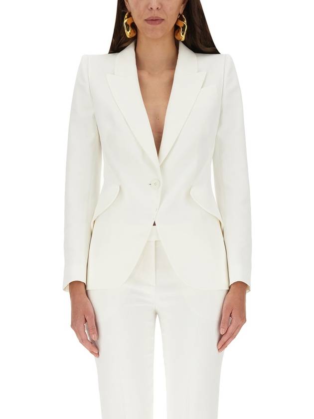 Women's Thin Crepe Single Jacket White - ALEXANDER MCQUEEN - BALAAN 2