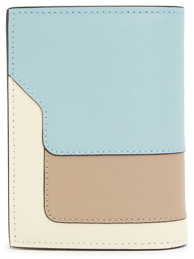 Saffiano Leather Color Block Half Wallet Blue - MARNI - BALAAN 3