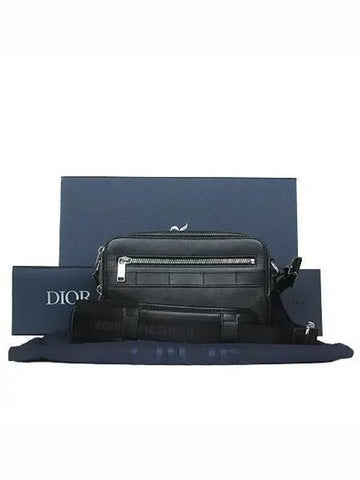 1ESPO206VPI Silver Plated Black Leather Safari Messenger Cross Bag - DIOR - BALAAN 1