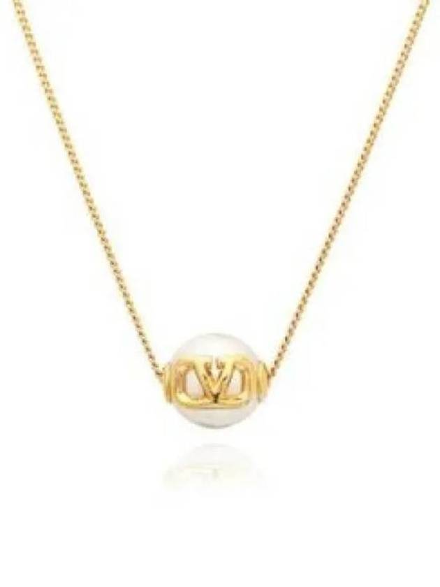 V Logo Signature Pearl Necklace Gold - VALENTINO - BALAAN 4