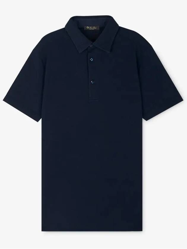 Men's Cotton Short Sleeve Polo Shirt Navy - LORO PIANA - BALAAN 3