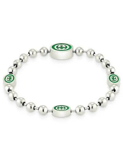 Women's Interlocking G Enamel Bracelet Silver Green - GUCCI - BALAAN 2