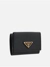 Women's Triangle Logo Saffiano Compact Half Wallet Black - PRADA - BALAAN 3