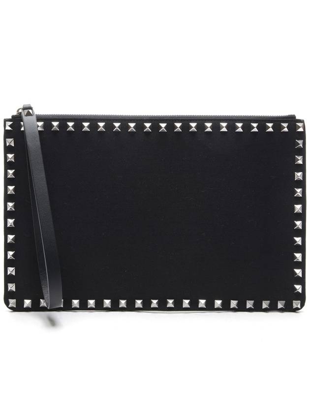 Rockstud Logo Strap Clutch Bag Black - VALENTINO - BALAAN.