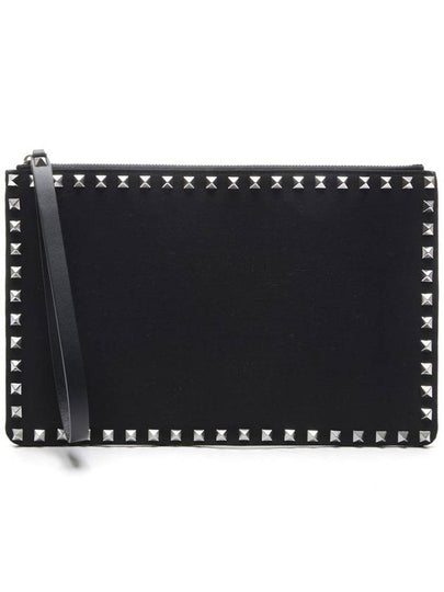 Rockstud Logo Strap Clutch Bag Black - VALENTINO - BALAAN 2