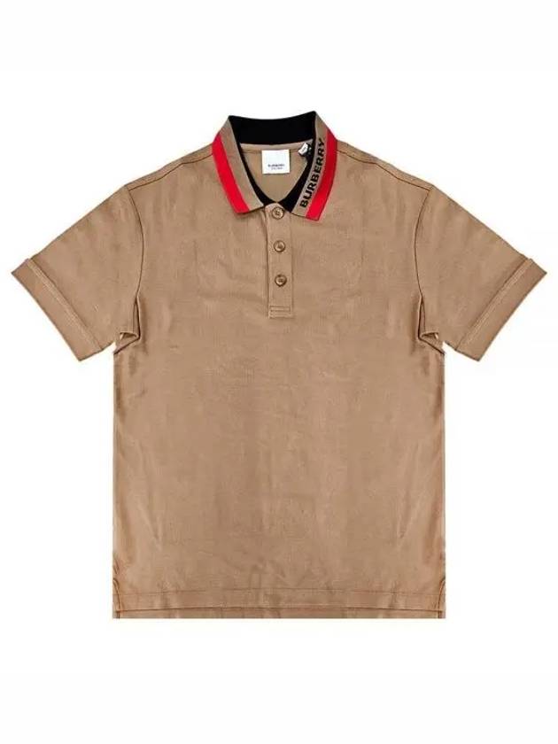 Logo Detail Striped Neck Polo Shirt Camel - BURBERRY - BALAAN 2