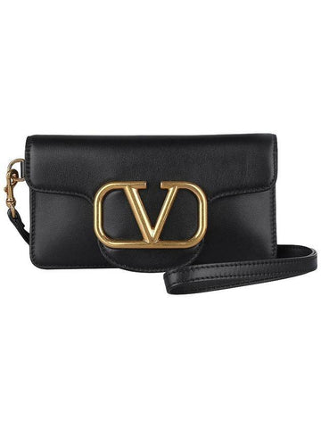 V Logo Neck Strap Phone Cross Bag Black - VALENTINO - BALAAN 1