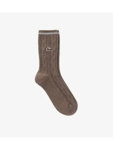 Women s Cashmere Blend Cable Heavy Neck Socks Brown - LACOSTE - BALAAN 1