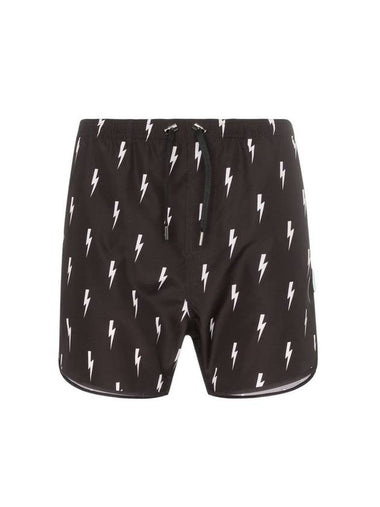 Men's Lightning Bolt Print Swim Shorts Black - NEIL BARRETT - BALAAN 1