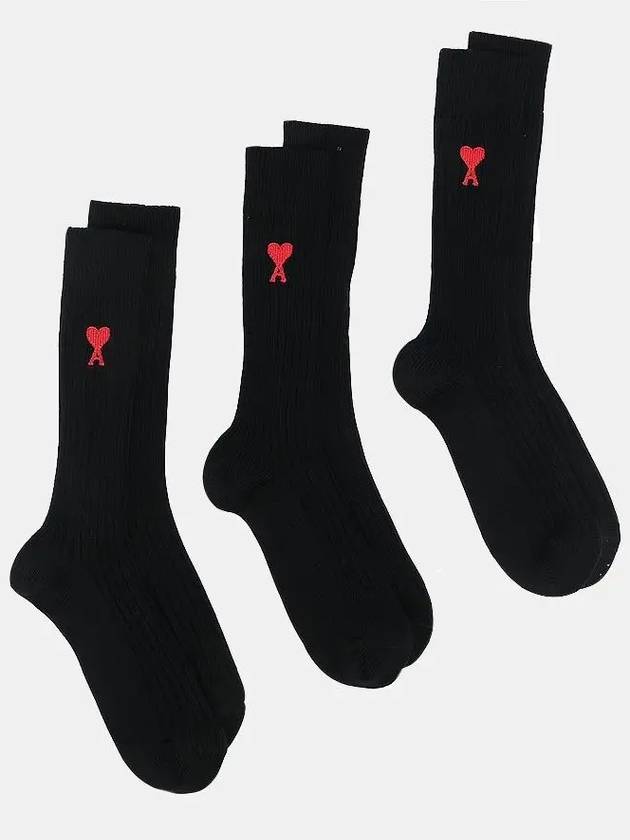 Embroidered Logo 3 Pack Socks Black - AMI - BALAAN 3