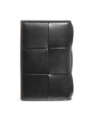 Intrecciato Cassette Leather Flap Card Wallet Black - BOTTEGA VENETA - BALAAN 1