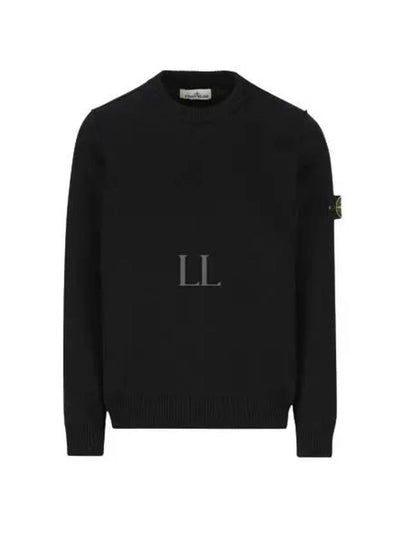 Logo Patch Lambswool Crewneck Knit Top Black - STONE ISLAND - BALAAN 2