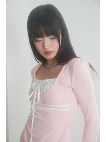 Lace Ribbon Top Baby Pink - ZIZEMUSEUM - BALAAN 1