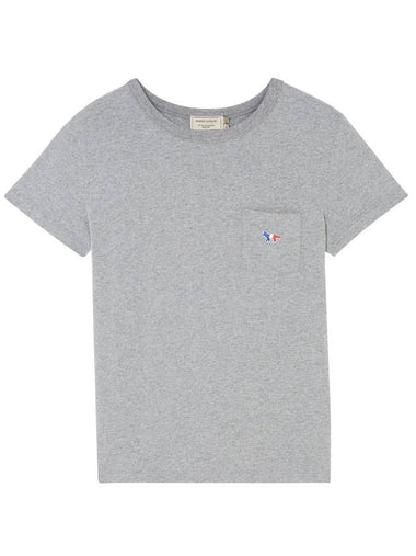 Tricolor Fox Patch Cotton Short Sleeve T-Shirt Grey Melange - MAISON KITSUNE - BALAAN 1