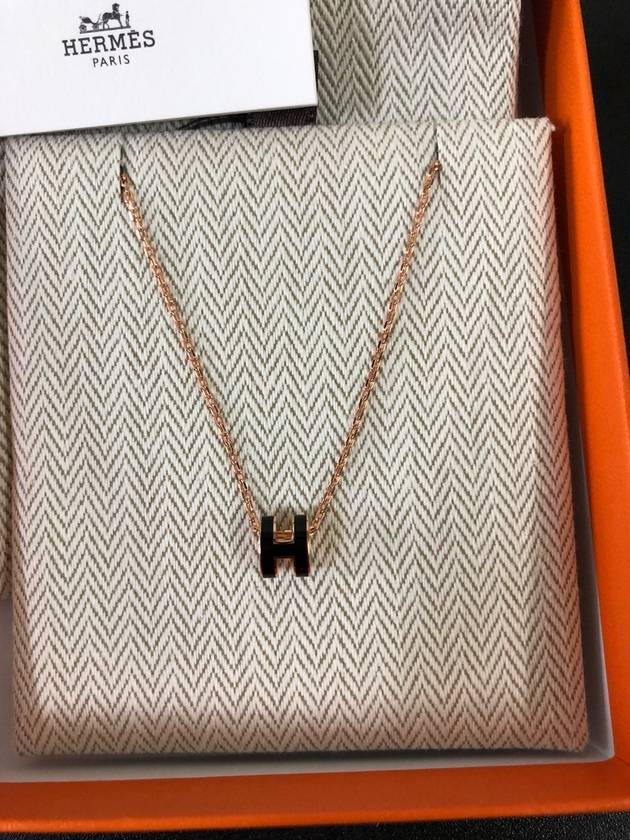 Mini PopAche H Necklace Rose Gold Black - HERMES - BALAAN 2