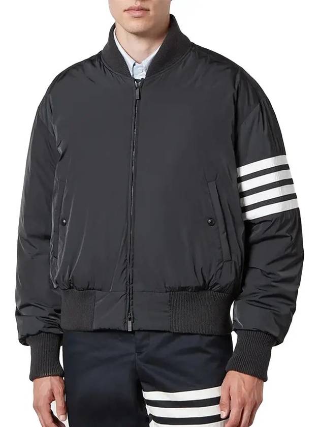 Poly Twill 4-Bar Oversized Knit Down Bomber Jacket Charcoal - THOM BROWNE - BALAAN 2