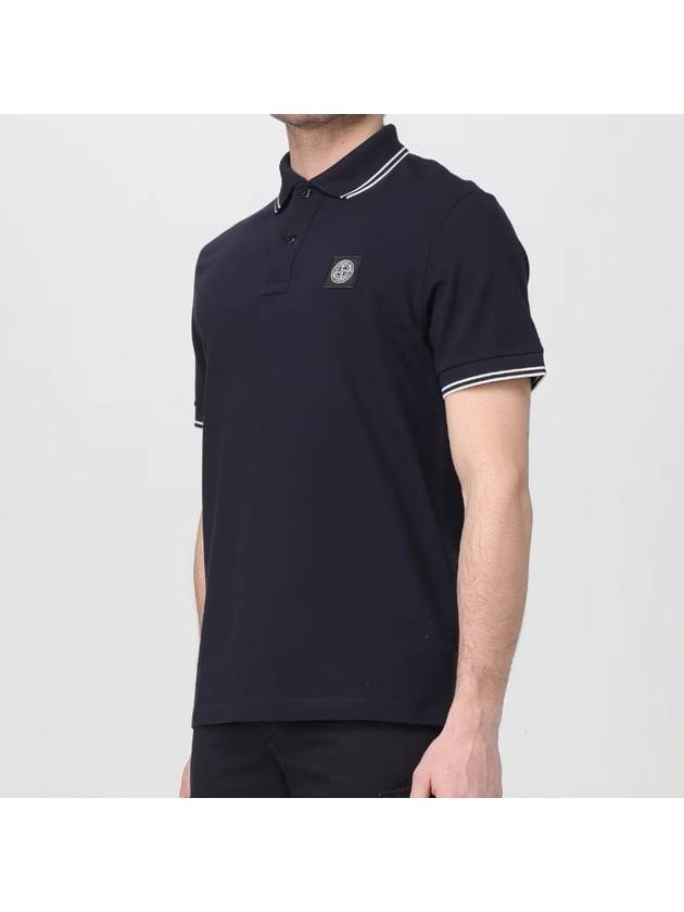 Stretch Cotton Pique Short Sleeve Polo Shirt Navy - STONE ISLAND - BALAAN 6