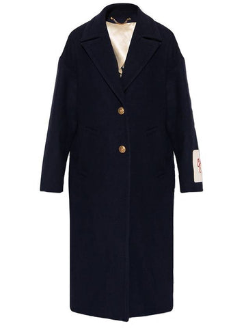 Women's Cocoon Gold Button Patch Single Coat Navy - GOLDEN GOOSE - BALAAN.