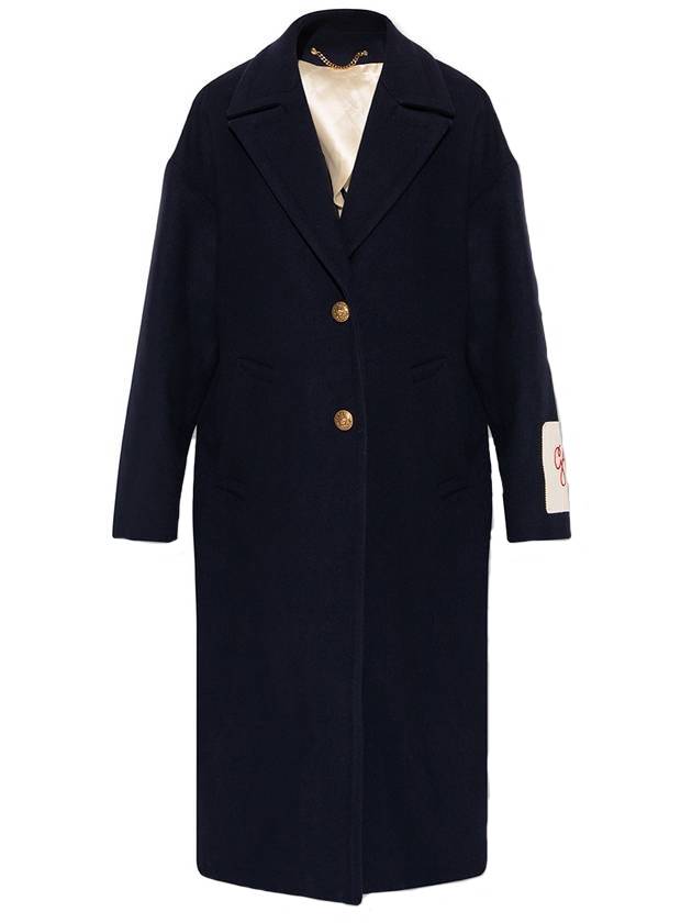 Women's Cocoon Gold Button Patch Single Coat Navy - GOLDEN GOOSE - BALAAN 1