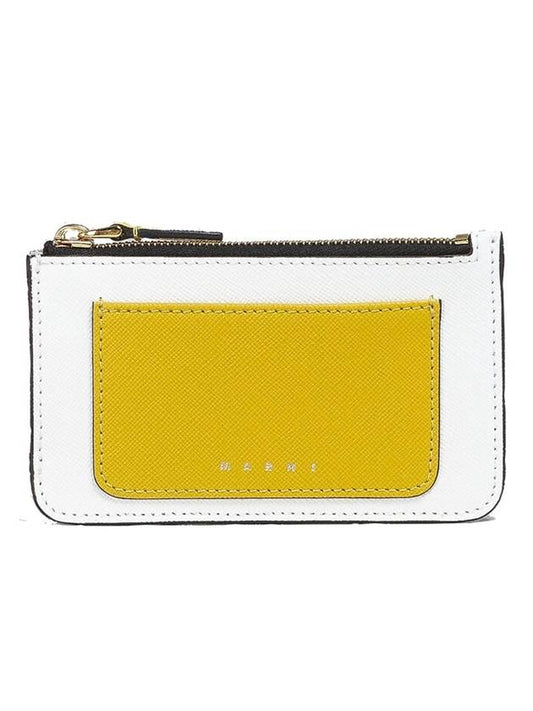 Saffiano Two-Tone Zipper Card Wallet White Yellow - MARNI - BALAAN 1