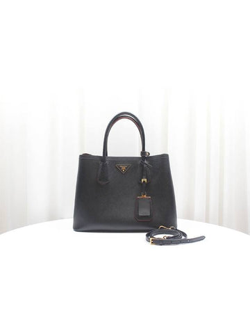 Saffiano Dubl Medium Tote Shoulder Bag Black 1BG775 - PRADA - BALAAN 1