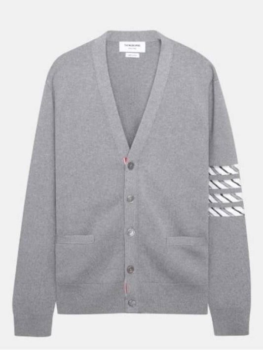 Men's Silk 4-Bar Milano Stitch Cotton Cardigan Grey - THOM BROWNE - BALAAN 2