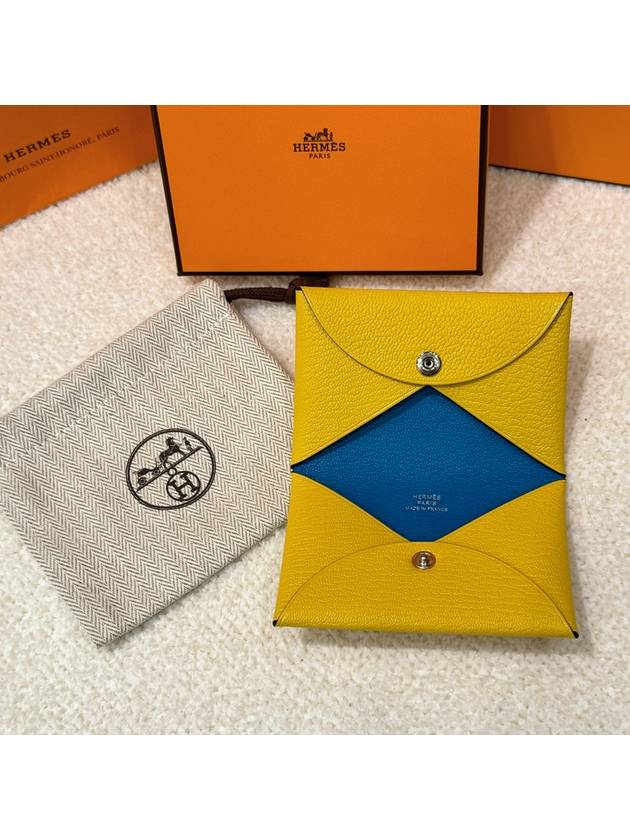 Card Holder Goatskin Palladium Calvi Verso Sun Blue - HERMES - BALAAN 1